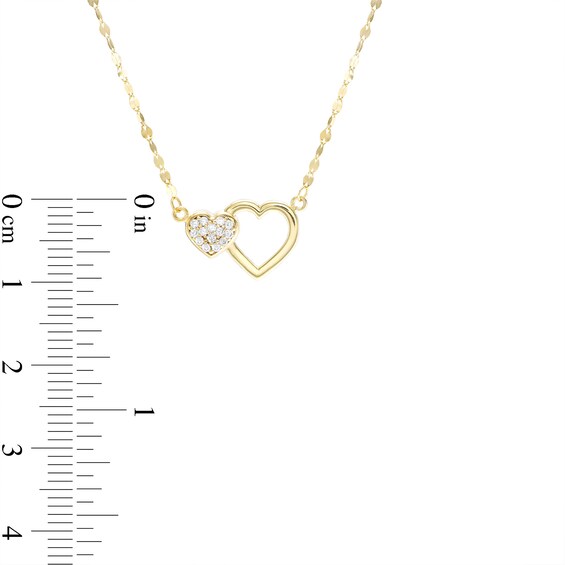 Child's 10K Solid Gold CZ Double Heart Pendant - 13" + 2"