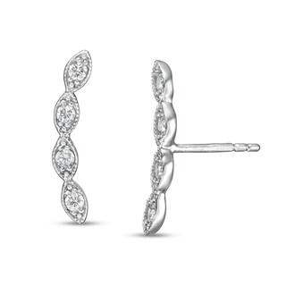 Cubic Zirconia Marquise-Shaped Frame Crawler Stud Earrings in Sterling Silver