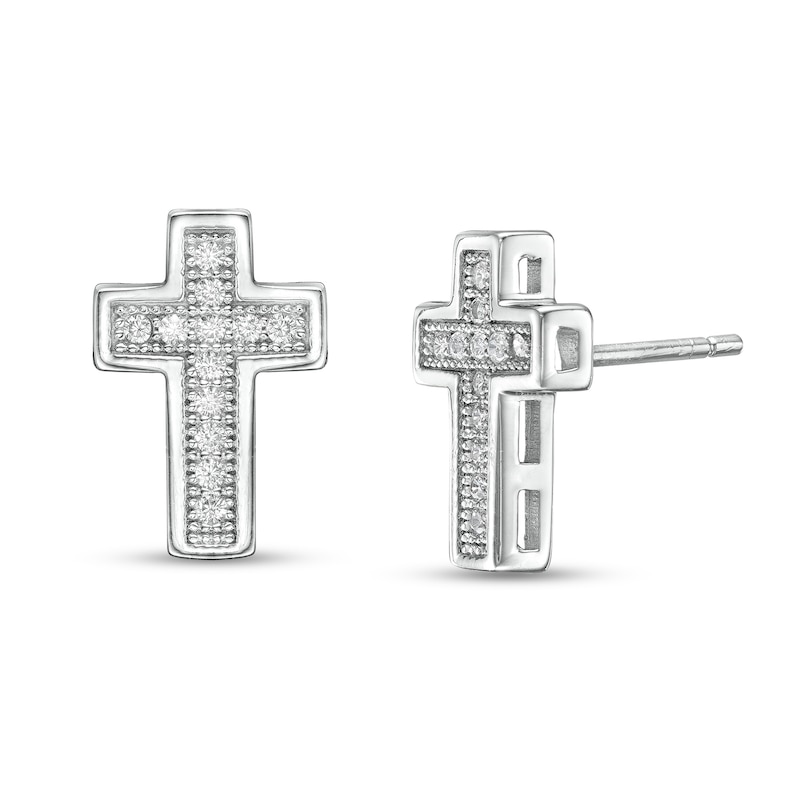 Cubic Zirconia Cross Stud Earrings in Sterling Silver