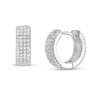 Cubic Zirconia Multi-Row Hoop Earrings in Sterling Silver