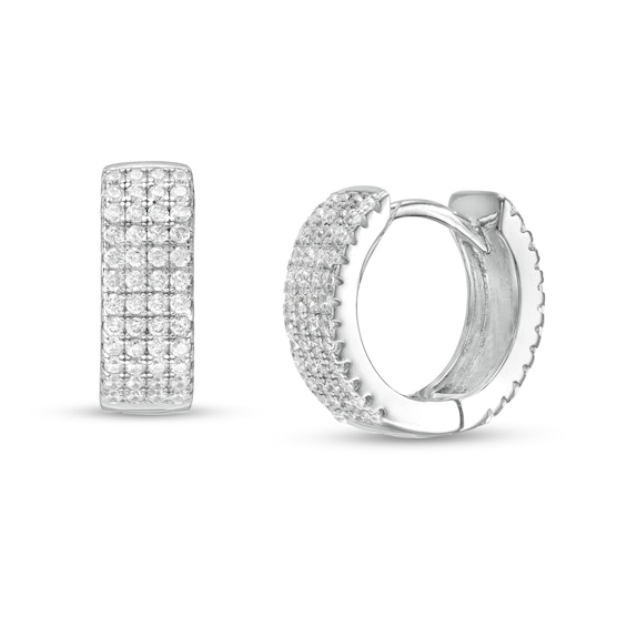 Cubic Zirconia Multi-Row Hoop Earrings in Sterling Silver