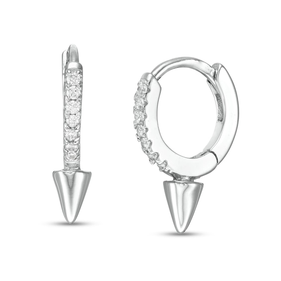 Cubic Zirconia Spike Huggie Hoop Earrings in Sterling Silver