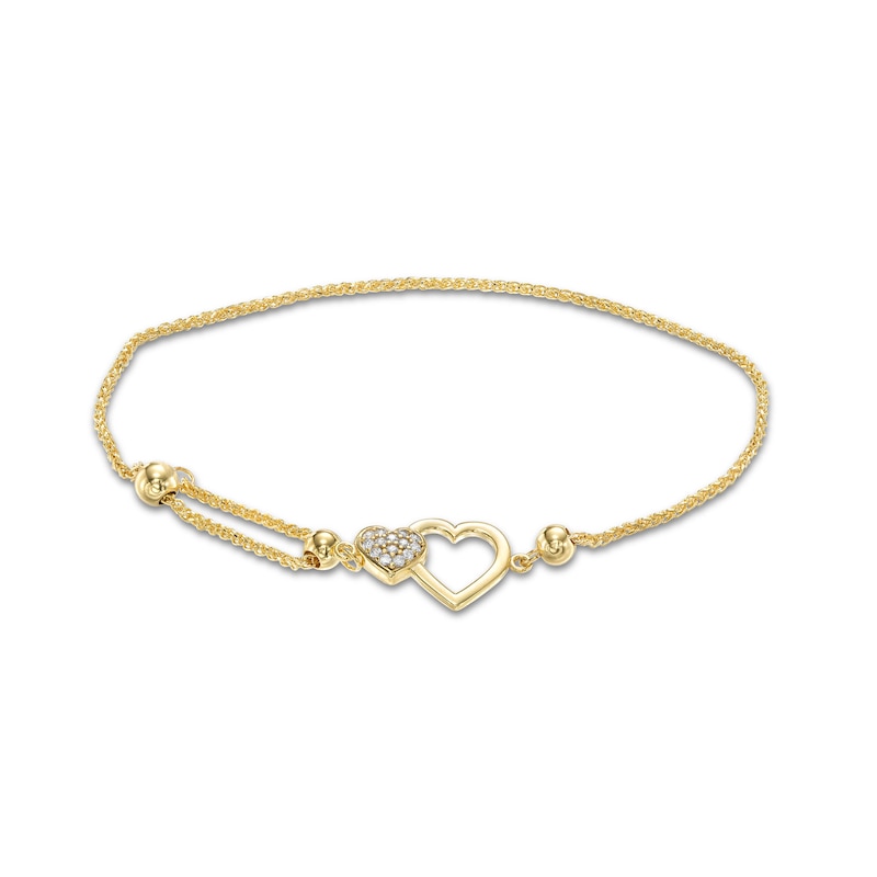 Child's Cubic Zirconia Double Heart Bolo Bracelet in 10K Solid Gold - 7"