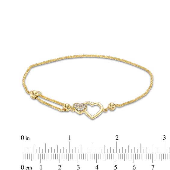 Child's Cubic Zirconia Double Heart Bolo Bracelet in 10K Solid Gold - 7"