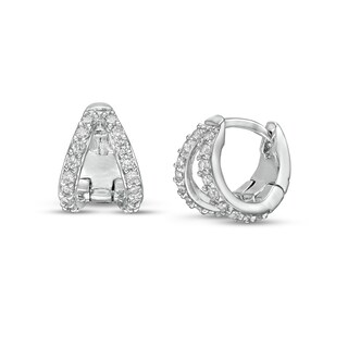 Cubic Zirconia Split Huggie Hoop Earrings in Sterling Silver