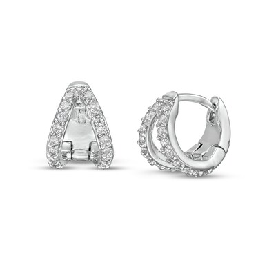 Cubic Zirconia Split Huggie Hoop Earrings in Sterling Silver