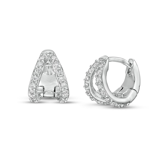 Cubic Zirconia Split Huggie Hoop Earrings in Sterling Silver