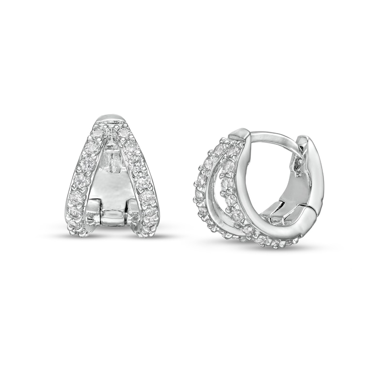 Cubic Zirconia Split Huggie Hoop Earrings in Sterling Silver