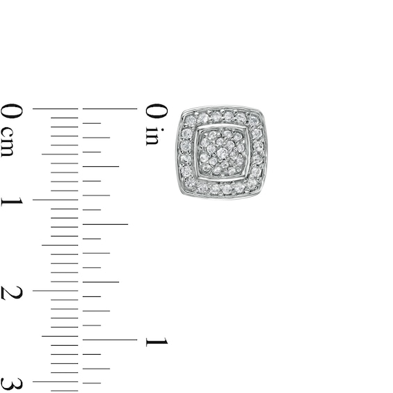 Cubic Zirconia Composite Cushion-Shaped Frame Stud Earrings in Sterling Silver