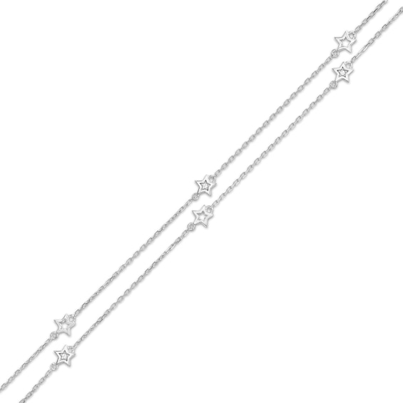 Cubic Zirconia Star Station Double Strand Anklet in Sterling Silver - 10"