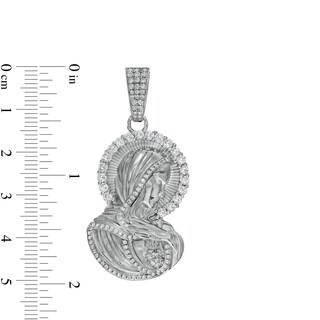 Cubic Zirconia Virgin Mary Profile Necklace Charm in Sterling Silver