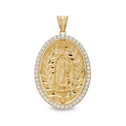 Cubic Zirconia Our Lady of Guadalupe Oval Necklace Charm in 10K Solid Gold