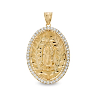 Cubic Zirconia Our Lady of Guadalupe Oval Necklace Charm in 10K Solid Gold