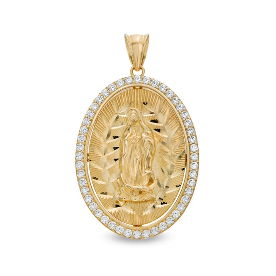 Cubic Zirconia Our Lady of Guadalupe Oval Necklace Charm in 10K Solid Gold