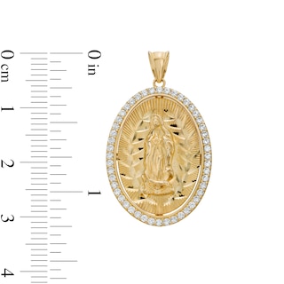 Cubic Zirconia Our Lady of Guadalupe Oval Necklace Charm in 10K Solid Gold