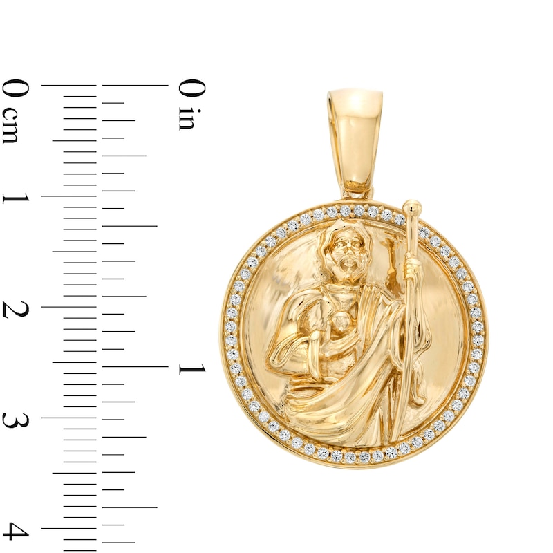 Main Image 2 of Cubic Zirconia Frame San Judas Medallion Necklace Charm in 10K Gold