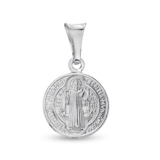 Made in Italy Reversible Saint Benedict and Cross Necklace Charm in Hollow Sterling Silver