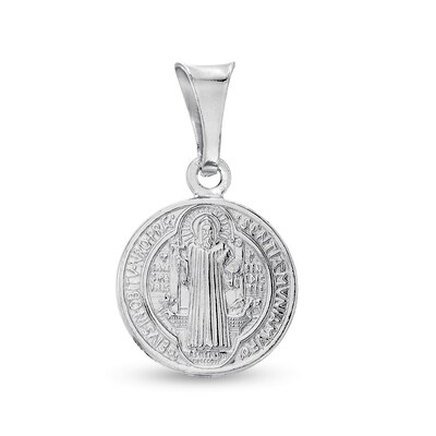 Made in Italy Reversible Saint Benedict and Cross Necklace Charm in Hollow Sterling Silver