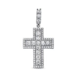Cubic Zirconia Frame Cross Necklace Charm in Sterling Silver
