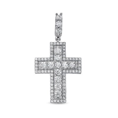 Cubic Zirconia Frame Cross Necklace Charm in Sterling Silver