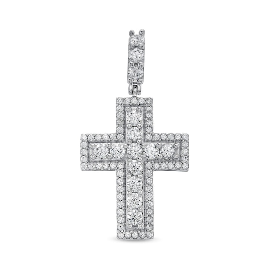 Cubic Zirconia Frame Cross Necklace Charm in Sterling Silver