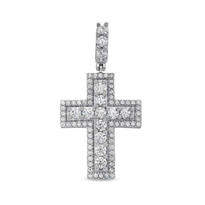 Cubic Zirconia Frame Cross Necklace Charm in Sterling Silver