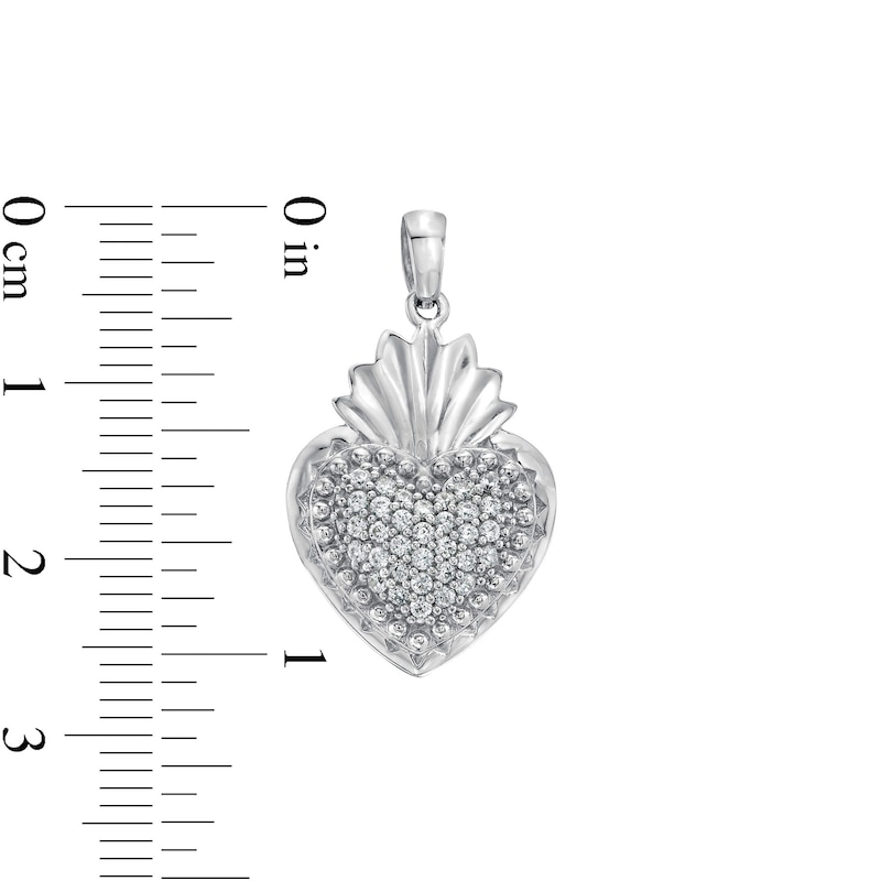 Main Image 2 of Cubic Zirconia Sacred Heart Necklace Charm in Sterling Silver