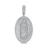 Cubic Zirconia Guadalupe Oval Frame Medallion Charm Pendant in Sterling Silver