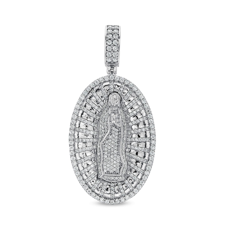 Cubic Zirconia Guadalupe Oval Frame Medallion Charm Pendant in Sterling Silver