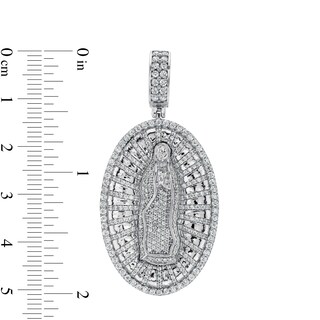 Cubic Zirconia Guadalupe Oval Frame Medallion Charm Pendant in Sterling Silver