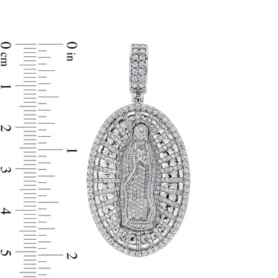 Cubic Zirconia Guadalupe Oval Frame Medallion Charm Pendant in Sterling Silver