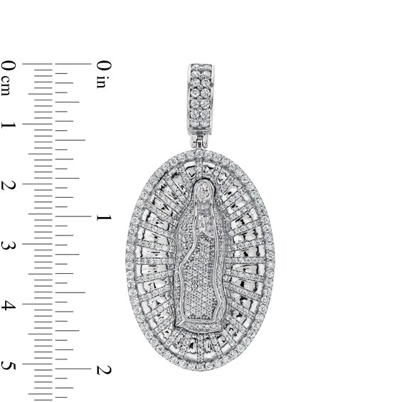 Cubic Zirconia Guadalupe Oval Frame Medallion Charm Pendant in Sterling Silver