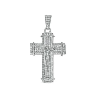Solid Sterling Silver CZ Rope-Textured Ends Crucifix Necklace Charm