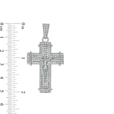 Solid Sterling Silver CZ Rope-Textured Ends Crucifix Necklace Charm