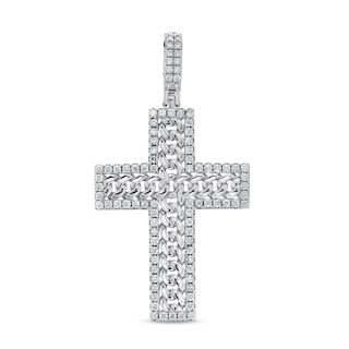 Cubic Zirconia Frame Curb Chain Necklace Charm in Solid Sterling Silver