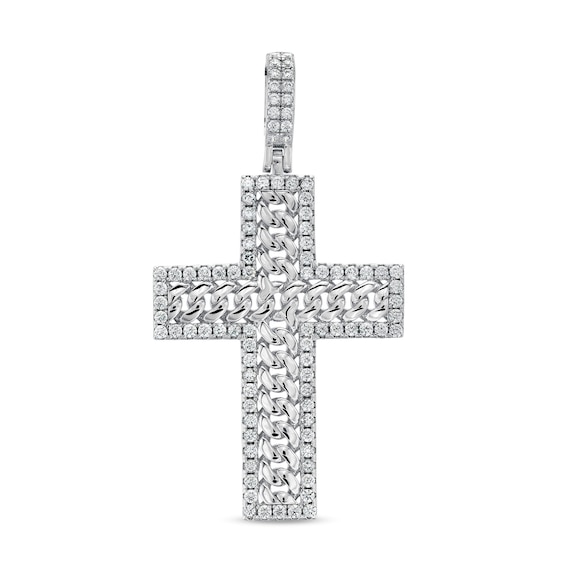 Cubic Zirconia Frame Curb Chain Necklace Charm in Solid Sterling Silver