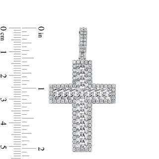 Cubic Zirconia Frame Curb Chain Necklace Charm in Solid Sterling Silver