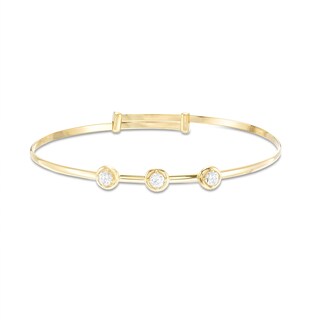 Child's 3mm Cubic Zirconia Three Stone Station Adjustable Bangle in 10K - 6"