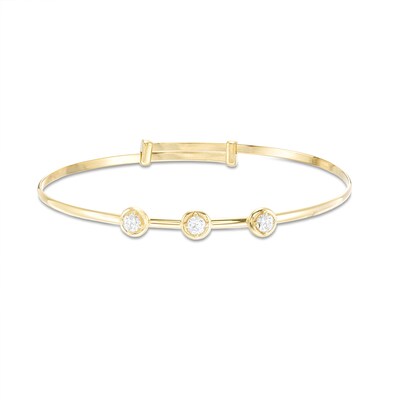 Child's 3mm Cubic Zirconia Three Stone Station Adjustable Bangle in 10K - 6"