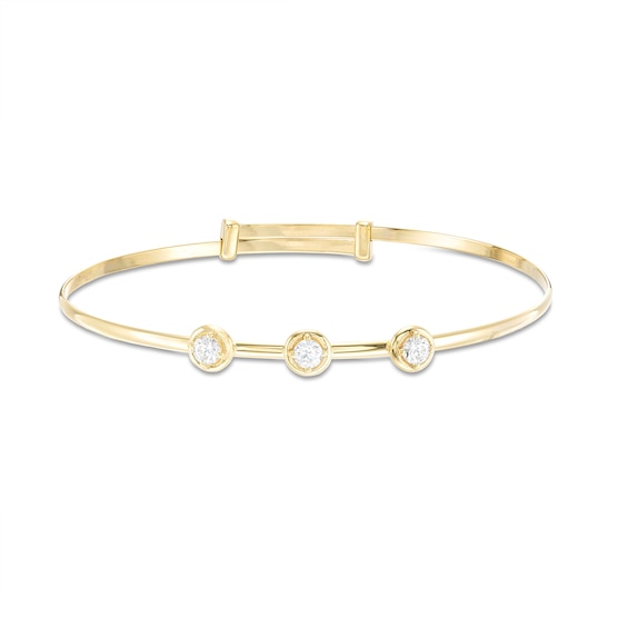 Child's 3mm Cubic Zirconia Three Stone Station Adjustable Bangle in 10K - 6"