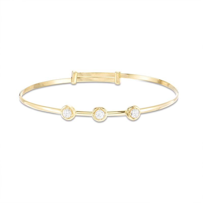 Child's 3mm Cubic Zirconia Three Stone Station Adjustable Bangle in 10K - 6"