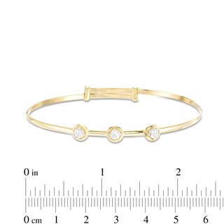 Child's 3mm Cubic Zirconia Three Stone Station Adjustable Bangle in 10K - 6"