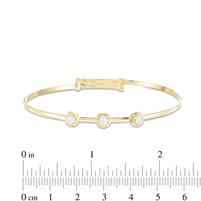 Child's 3mm Cubic Zirconia Three Stone Station Adjustable Bangle in 10K - 6"