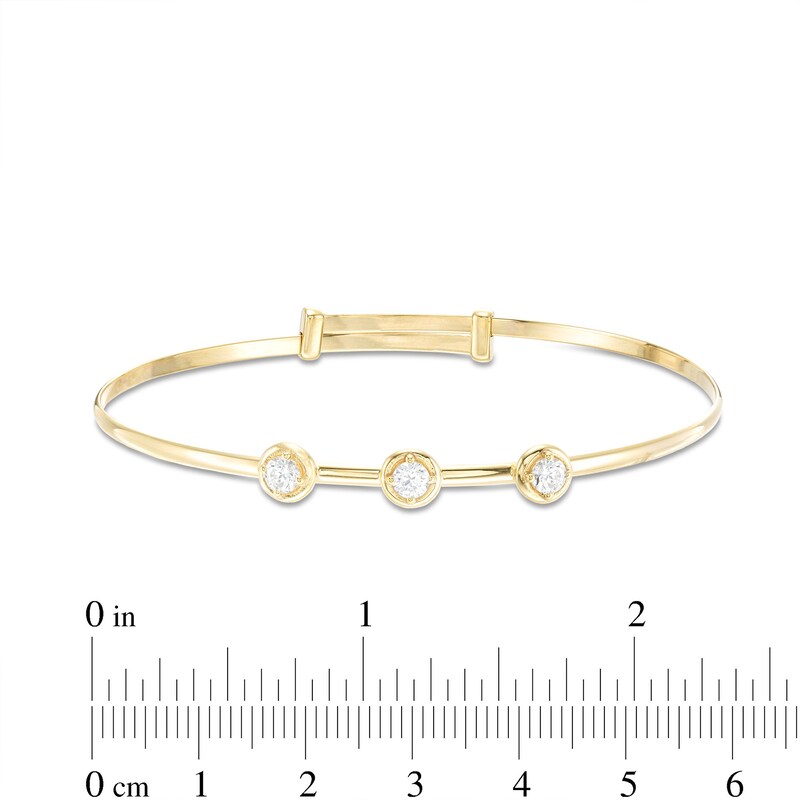 Child's 3mm Cubic Zirconia Three Stone Station Adjustable Bangle in 10K - 6"