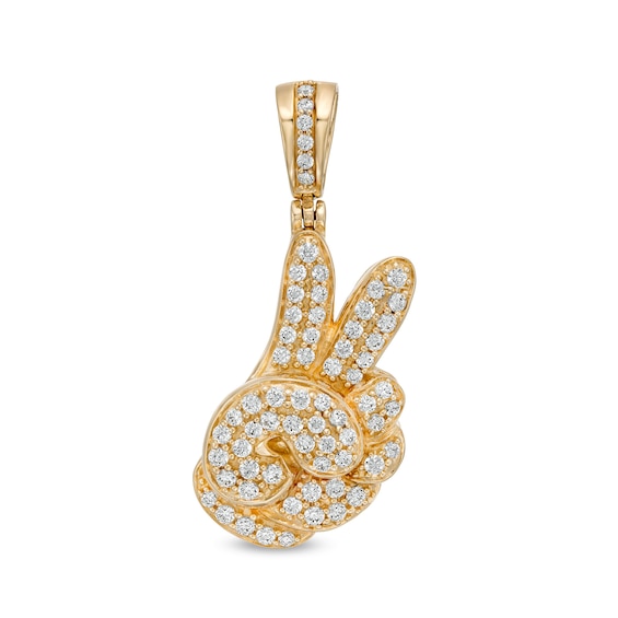 Cubic Zirconia Puff Peace Hand Sign Necklace Charm in 10K Gold