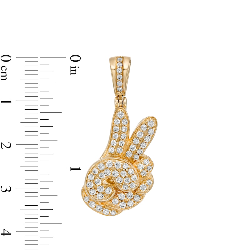 Main Image 2 of Cubic Zirconia Puff Peace Hand Sign Necklace Charm in 10K Gold