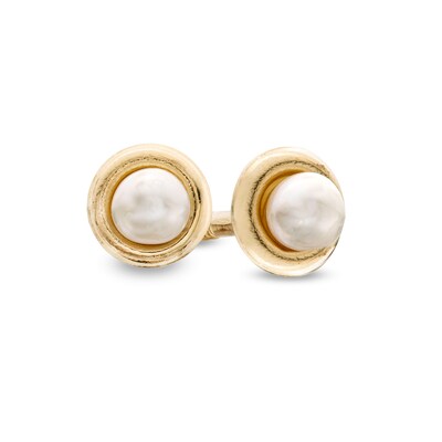 Child's Button Freshwater Cultured Pearl Frame Stud Earrings in 10K Gold