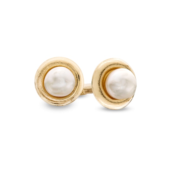 Child's Button Freshwater Cultured Pearl Frame Stud Earrings in 10K Gold