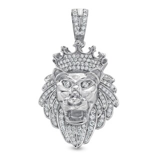 Solid Sterling Silver CZ Crowned Lion Head Necklace Charm