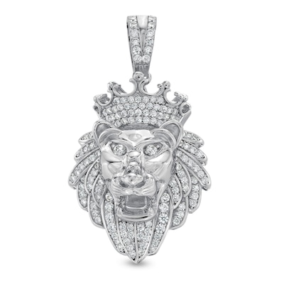 Solid Sterling Silver CZ Crowned Lion Head Necklace Charm